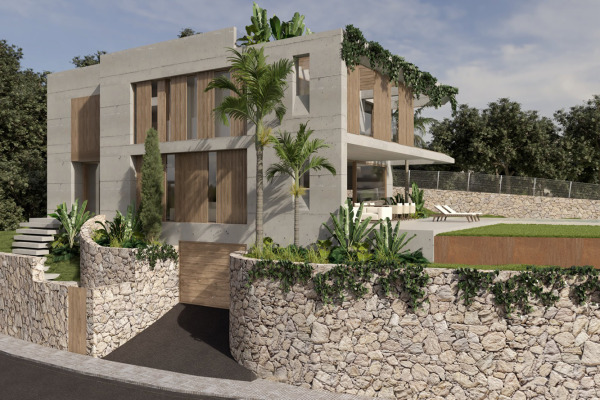 Baugrundstück mit Projekt und Blick auf das Schloss Bendinat bis zum Meer Bild 2